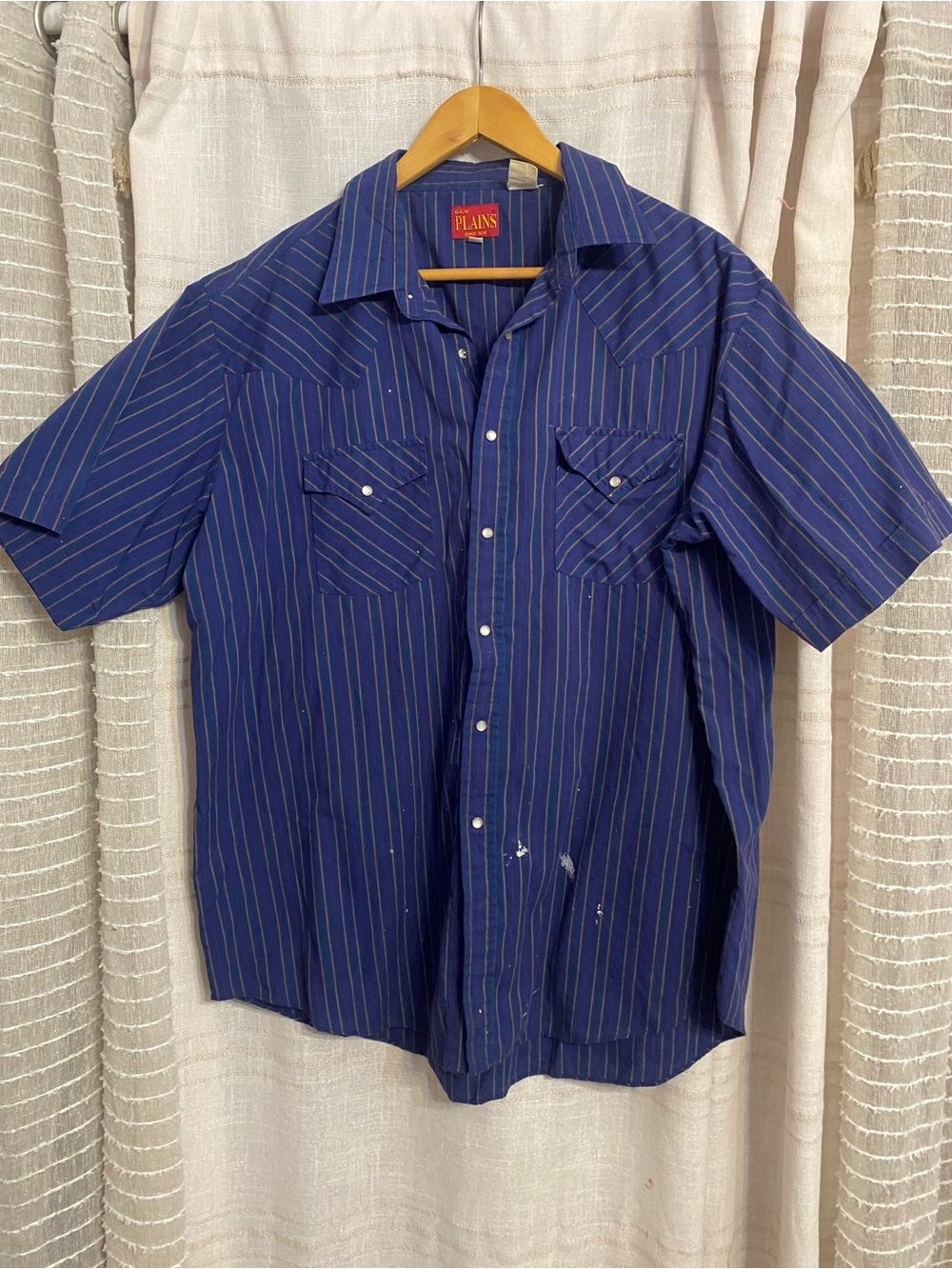 Vintage Ely Plains Striped Western Pearl Snap Shirt Mens XL Distressed Blue